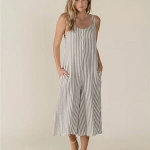 Rylee + Cru Striped Jumpsuit in Gray and White